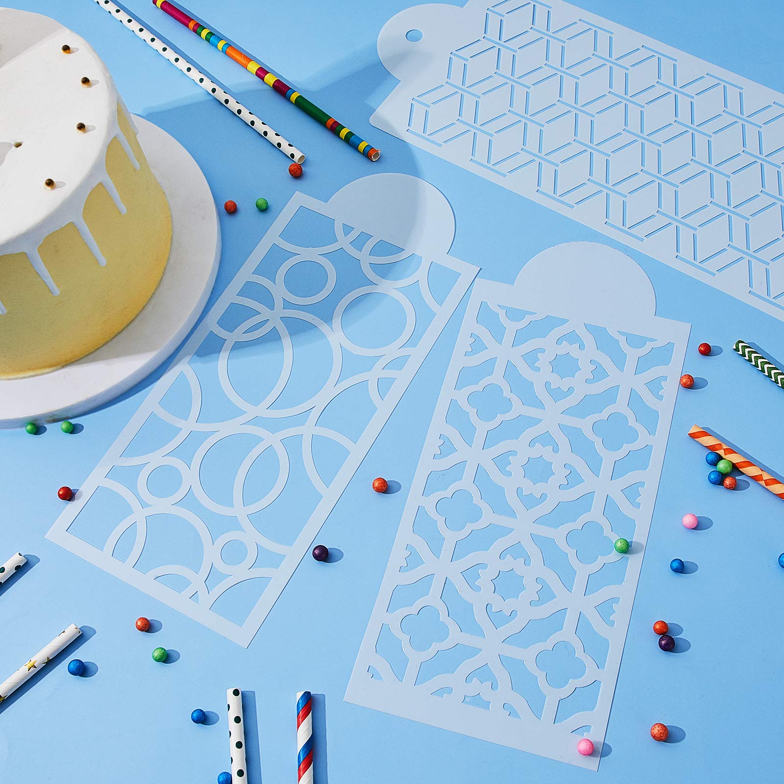 16 Pieces Cake Decoration Stencils Templates Floral Wedding Cake Molds Cookie Fondant Dessert Decorating Supplies Spray Flower Edge Molding Baking Mesh Tool Cake Decoration (Classic Style)